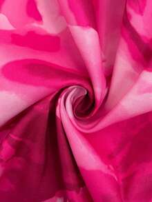 SHEIN Elenzya 女士优雅度假风扎染印花方领泡泡袖露背系腰连衣裙，紫红色 - 玫紅色 - 查看 8