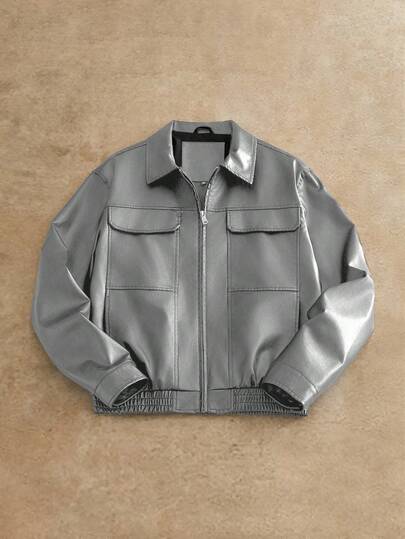 Manfinity VCAY جاكيت جلدية قصيرة للرجال