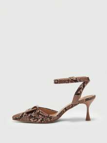 CUCCOO BIZCHIC Women's Fashion Python Pattern Buckle High Heel Pumps Valentine's Day - Brown - View 10