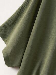 EMERY ROSE 大码女式休闲宽松亚麻短袖衬衫，夏季 - 軍綠色 - 查看 6