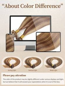 K型接发，100%真人发，#P4/27，中棕色和金色直发，长度14-22英寸，V型接发，丝滑无痕，隐形效果，顶级品质，发尾浓密，健康真人发，50片/包，热熔接发，持久耐用，适合发量稀少的女性，沙龙级使用。 - SP4/27 - 查看 8