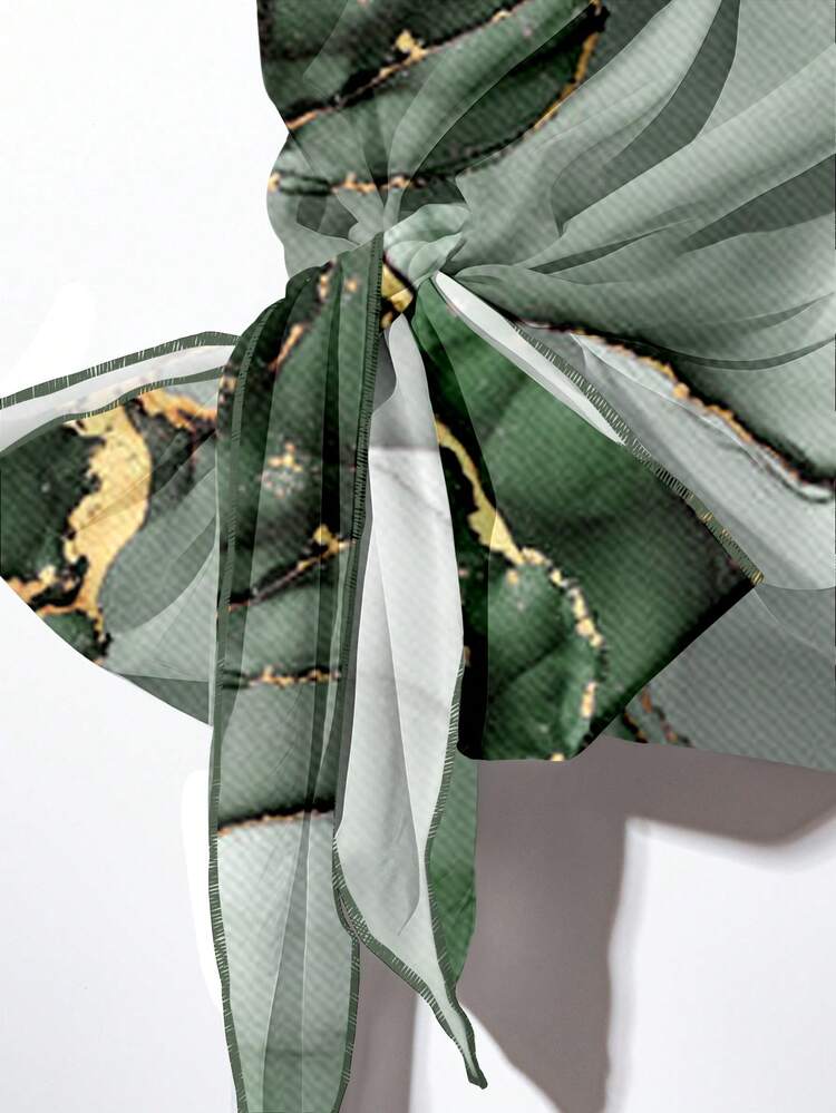 SHEIN Clasi Conjunto de dos piezas de camisa de mujer con estampado floral abstracto de falso foil verde en estilo minimalista casual y pantalones rectos sueltos, adecuado para otoño/invierno, con aspecto vintage - Multicolor - Añade 3