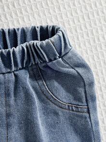 Bubblio 2件套男婴可爱卡通印花针织短袖T恤和弹力腰蓝色牛仔短裤套装，夏季 - 彩色 - 查看 5