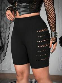 Whyspr 破洞网眼拼接七分弹力紧身裤 - 黑色 - 查看 3