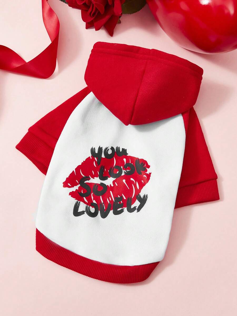 PETSIN 1 pieza Sudadera con capucha con estampado de San Valentín en patchwork, adecuada para gatos y perros, apta para que los perros y gatos la usen al aire libre - Rojo y blanco - Ver 1