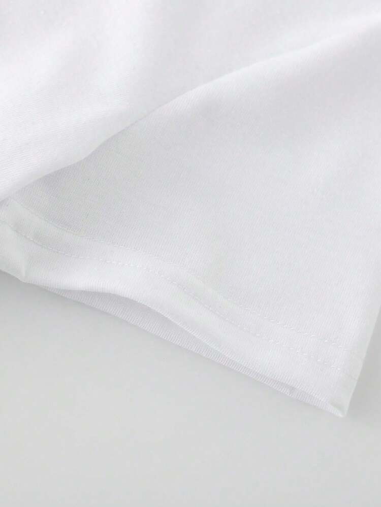 SHEIN Jeune fille T-shirt à manches courtes col rond décontracté avec lettres et graphiques de dessins animés, été - Rose bonbon - Voir 3