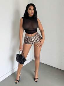 Alexandranx Black Mesh See-Through Asymmetrical Neck Top, Music Festival Party Top, Summer Women's,Easter /Concert Women Music Festival Holiday - Black - View 1