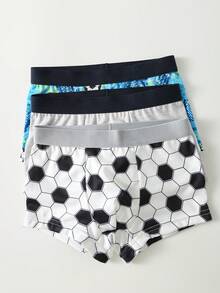 SHEIN 3pcs/Pack Young Boys' Minimalist Contrast Color Elastic Waist Sports Cute Football Pattern Briefs