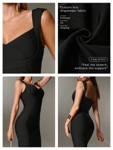 Nuvra Women's Fitted Waist Ribbed Knit Burgundy Midi Bodycon Party Dress - Black - View 3