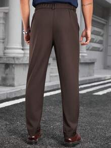 Manfinity Bizformal 男士复古都市通勤百搭加厚弹力腰修身商务休闲裤 - 棕色 - 查看 2