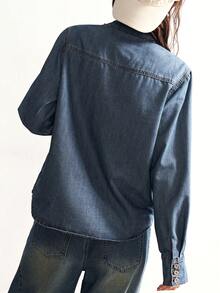 Bohemela 波西米亚风水钻装饰牛仔外套，女士高端休闲衬衫 - 藍色 - 查看 6