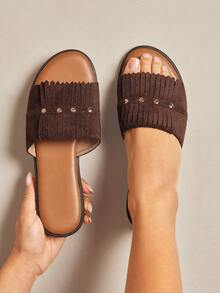 SHUZIA Women's Minimalist Casual Comfy Fringe Flat Sandals