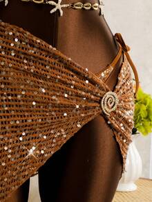 Bộ bikini màu kaki đính sequin mới dành cho nữ, thời trang cho bãi biển, kỳ nghỉ và hẹn hò, mùa xuân/hè. - màu nâu - Xem 7