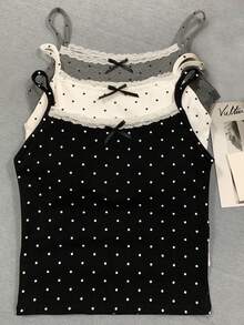 INAWLY 夏季休闲圆点印花蕾丝边吊带背心 - 彩色 - 查看 1