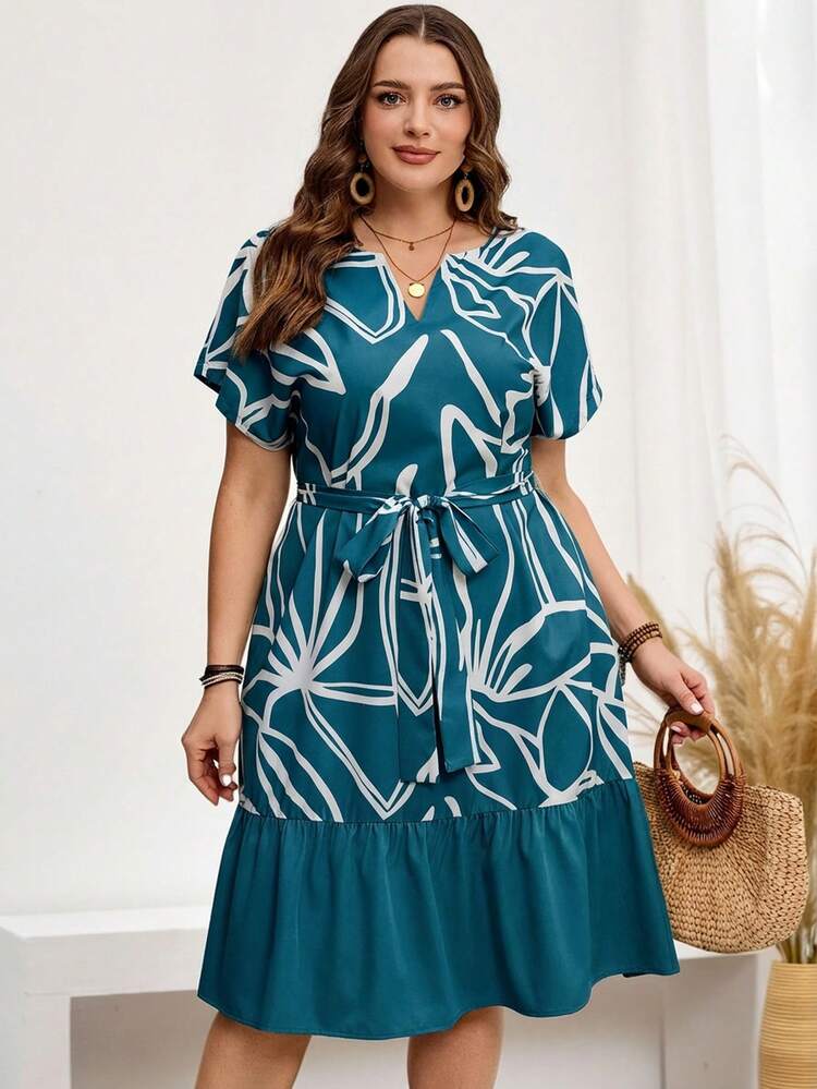 Plus Size Casual Vacation Floral Print Patchwork Dress, Summer Dresses