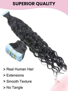 20pcs Water Wave Natural Black Color Human Hair Tape Hair Extension 50G Tape In Hair Tape Ins Hair Extensions Remy Human Hair Extensions - Natural Black - View 3
