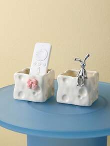 Joivida 1个可爱牙刷架，奶酪造型方形陶瓷收纳盒，台面化妆刷和剃须刀收纳架，多功能牙刷牙膏收纳架，浴室配件，家居装饰，家居家具 - 彩色 - 查看 2
