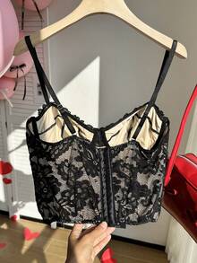 Comfortcana 大码性感蕾丝透视吊带背心，适合派对和情人节穿着，春夏款 - 黑色 - 查看 2