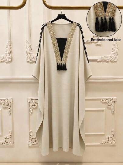 GlowEve Women's Solid Color Collar Decor Long Sleeve Dress