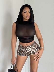 Alexandranx 豹纹亮片热裤，适合夏季、波西米亚风度假、夜店、伊比沙岛、锐舞音乐节等场合，秋冬季皆宜。 - 彩色 - 查看 5