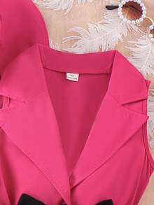 3pcs Young Girls Fuchsia Blazer Vest Jacket,Knit Camisole And Shorts Set,Elegant Commuter Outfit Bow Clothes For Summer Spring Autumn,7thbirthday - Hot Pink - View 5