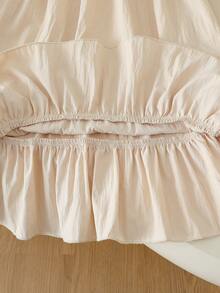 SHEIN Vintaside Kids 女童优雅甜美可爱贴花圆领短袖荷叶边下摆宽松休闲时尚连衣裙，适合度假、旅行、生日礼物、夏季穿着 - 杏色 - 查看 7