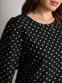 SHEIN LUNE 大码休闲波点灯笼袖衬衫，新年假期夏季情人节 - 黑與白 - 查看 5