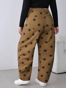 SHEIN PETITE CURVE 春夏款 PETITE CURVE 女士波点印花口袋休闲宽松牛仔裤 休闲棕色波点喇叭裤 - 棕色 - 查看 2