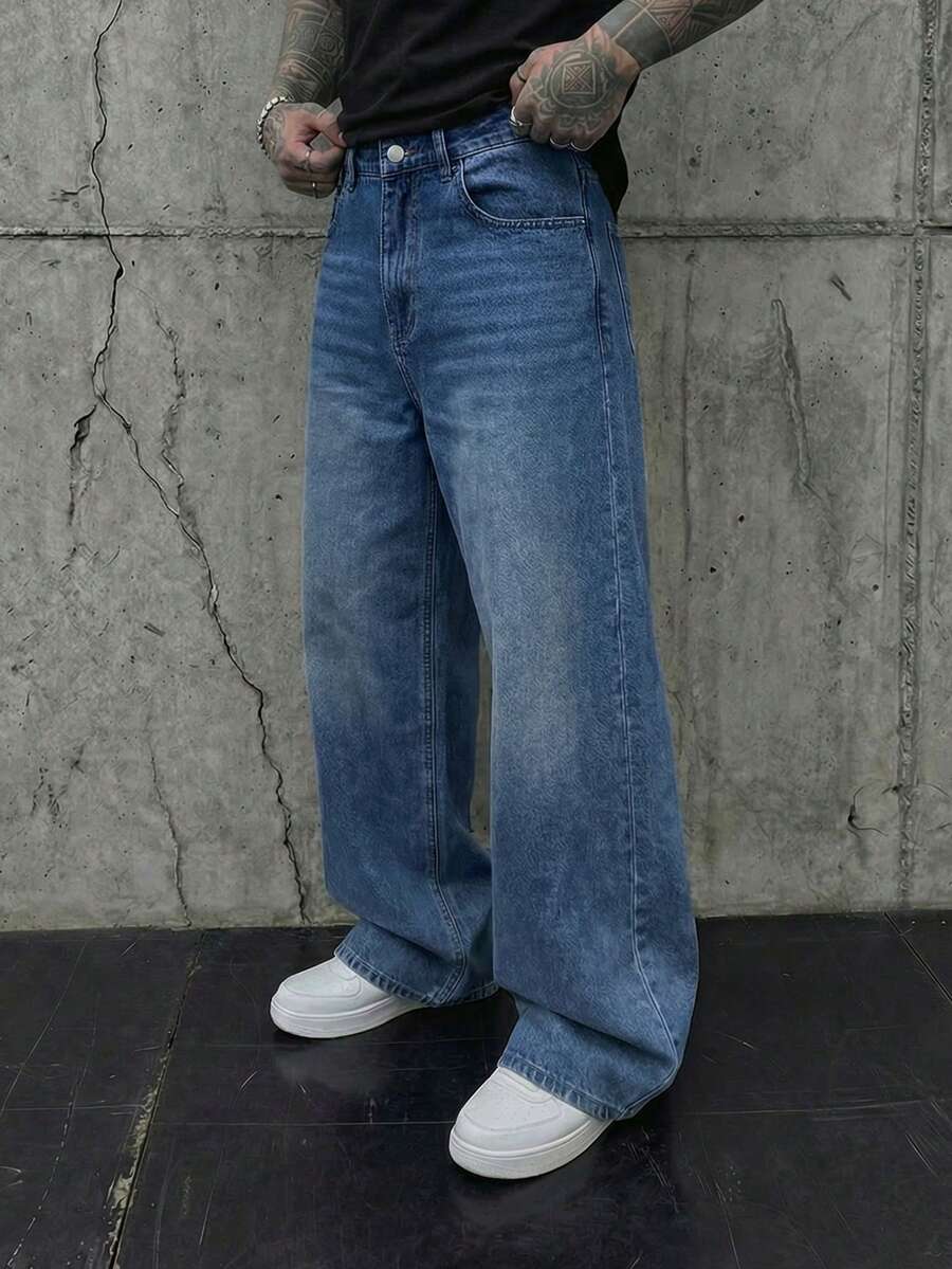 Manfinity VCAY 男士休闲宽松直筒水洗牛仔裤