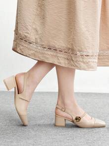 CUCCOO BIZCHIC Women's Classic Low Heel Slip-On Pumps, Black For Christmas Valentine's Day - Deep Apricot - View 5