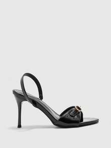 CUCCOO BIZCHIC New Summer Sexy Strap Metal Buckle Thin Heel Sandals, French Elegant Round Toe Open Toe Women Shoes - Black - View 7