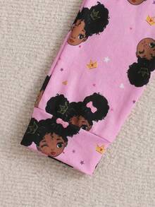 SHEIN 少女卡通印花修身短袖长裤两件套休闲针织睡衣套装 - 粉色 - 查看 7