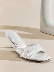 SHUZIA Ladies Waverly Shell Kitten Heel Mule Sandals Valentine's Day Summer Shoes - White - View 4