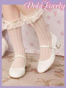 Dola Lovely Women's Black Fashion Classic Cute Bow College Style Lolita Style Mary Jane Low Heel Shoes Valentine's Day