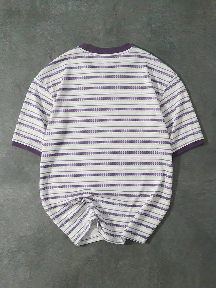 Camiseta de rayas de cuello redondo extragrande con estampado horizontal