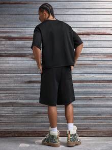 AXEPEAK Herren Lässig Set aus Flammen-Muster T-Shirt mit Strass und Shorts, Sommer - Schwarz - Übersicht 7