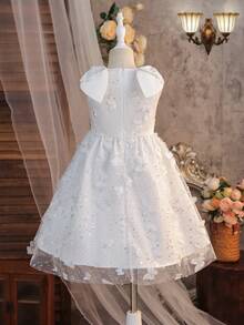 SHEIN Young Girl Elegant Floral Bow Tie Waist Sleeveless White Dress, Princess Dress, Casual Everyday Wear, Wedding Season Dress, Valentine's Day, Flower Girl Dress - White - View 12