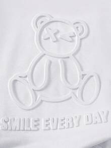 SHEIN Little Byeori 2件套儿童/青少年男童休闲百搭舒适圆领宽松短袖针织T恤和牛仔短裤套装，适合返校穿着 - 白色 - 查看 8