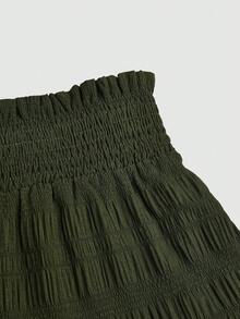 EMERY ROSE Plus Size Women Summer Casual Vacation Style Solid Color High Waist Ruffle Hem Shorts - Army Green - View 3