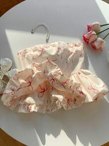 Comfortcana Áo quây nữ kiểu dáng thường ngày, in nơ, viền xếp ly phồng, thích hợp cho mùa hè. - Nhiều màu - Xem 5
