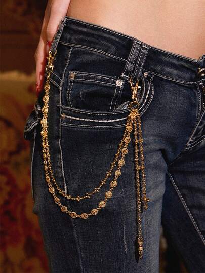 Glisma 金色多层裤链，服装搭配，复古风格，金属质感，宝石镶嵌，送给妈妈/女士/女孩/母亲，高端，复古，优雅，十字架，情人节礼物