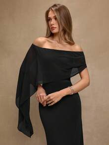 SHEIN BAE Brown Elegant Off-Shoulder Straight Fitted Dress, Suitable For Birthday, Party, Gathering Events, Autumn/Winter Layering Dress, Halloween, Christmas, Elegant Dress - Black - View 5