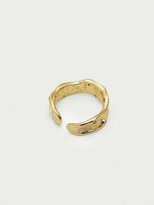 Glisma 1 pieza Anillo abierto asimétrico con textura chapado en oro de 18K, elegante, lindo, de lujo para trabajo, fiesta, casual, boda, vacaciones, campamento, Y2K/para mamá/mujer/niña/otoño/invierno/festival/vacaciones/dinero antiguo/Halloween - Amarillo Oro - Ver 6