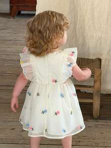 LMoss Kids Baby Girl Cute Organza Floral Pattern Ruffle Hem Sleeveless Dress, Summer