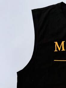 Manfinity Homme Men's Letter & National Flag Print Black Round Neck Tank Top - Black - View 7