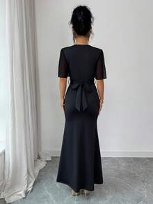 Selianne Elegant Vacation Embroidered Chiffon Ruffle Sleeve Fishtail Hem Dress For Women - Black - View 2