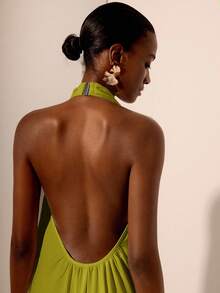 Zivah 2025春夏新款音乐节、复活节、圣帕特里克节、西部风、游牧风、生日派对、毕业典礼、大学、学生、日常休闲、百搭、休闲、度假、邮轮、海滩、日光浴、热门单品、街头服饰、婚礼宾客波西米亚风、通勤、早午餐、机场、白色纹理露背系带深V连衣裙、露背连衣裙 - 彩色 - 查看 6