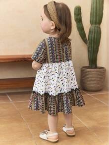 SHEIN Baby Girl Woven Ditsy Floral Casual Dress - Multicolor - View 2