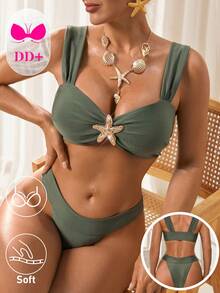 Swim DD+ 海星亮片褶皱比基尼 - 綠色 - 查看 1
