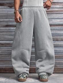 AXEPEAK Men's Letter Print Elastic Waist Casual Loose Sweatpants - Light Grey - View 5